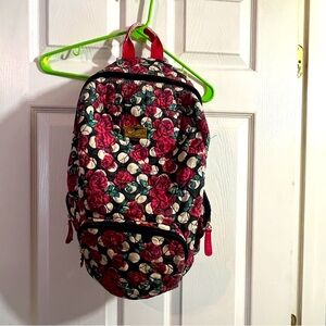 Betsey Johnson red black roses white Polkadot quilted hearts fabric backpack